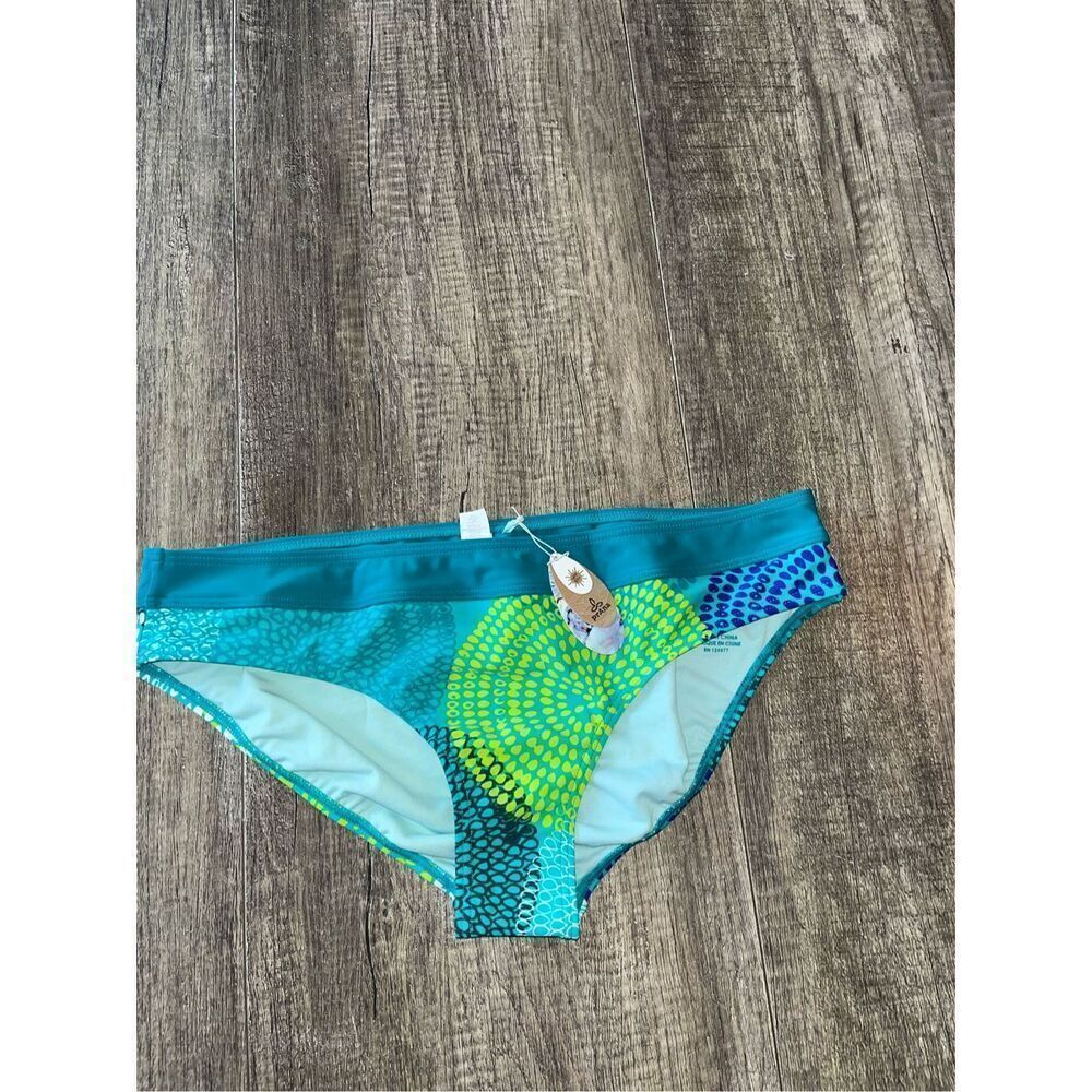 NWT PrAna UPF 50+ Ramba Bikini Bottom Teal Green Polka Dots XL